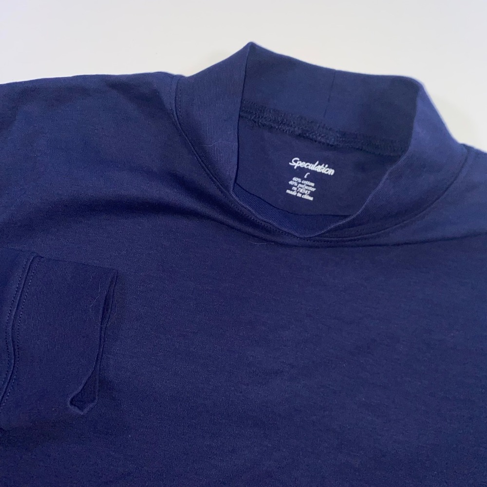 Speculation Womens Navy Blue Mock Neck Long Sleeve Top Cotton Blend Size L